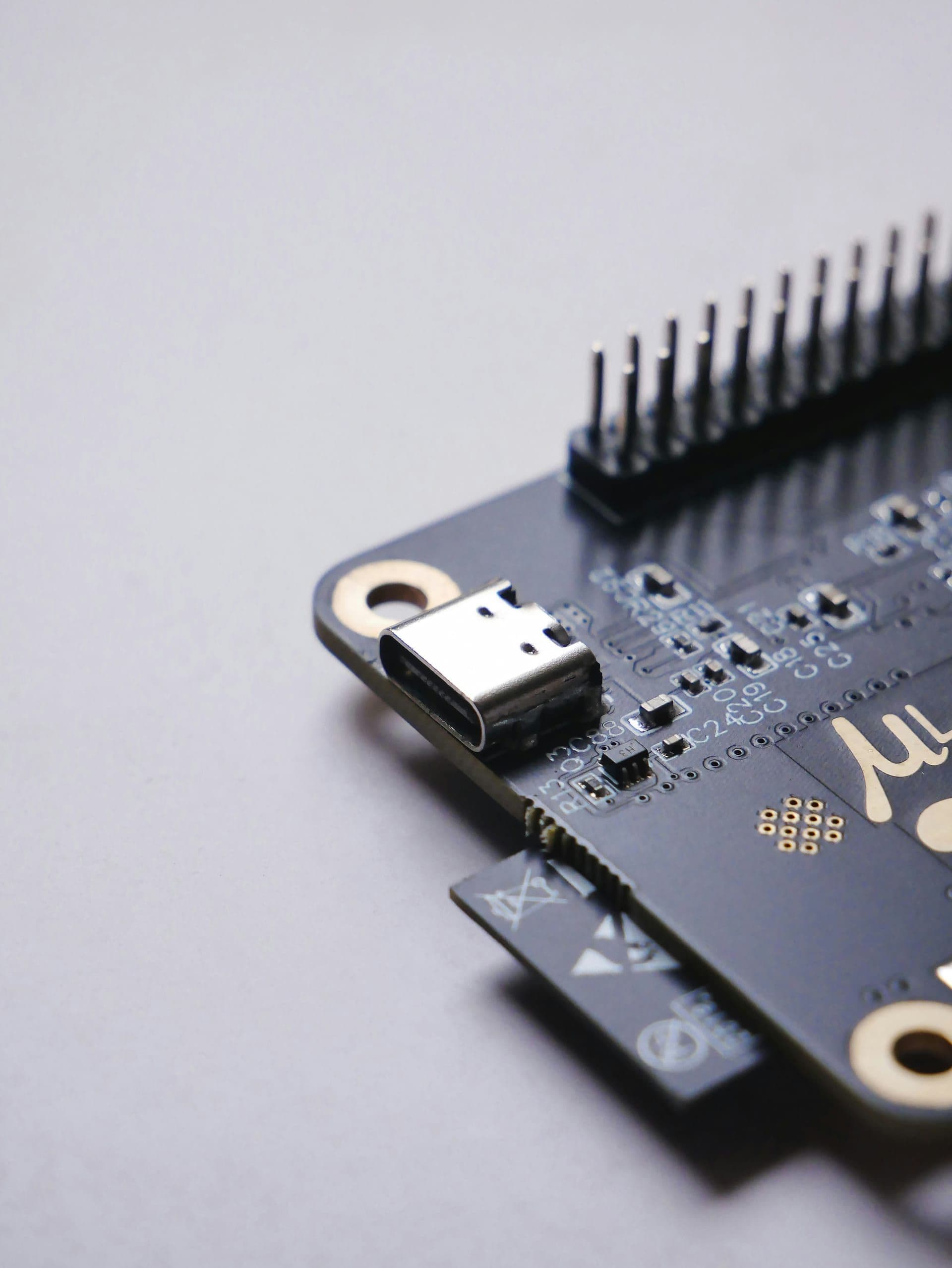 Close-up of a circuit board connector during electronics assessment